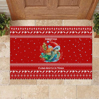 Tonga Christmas Rubber Doormat with Sea Turtle Coral Reef Design Snowflake Pattern and National Emblem TS04 Red White - Polynesian Pride