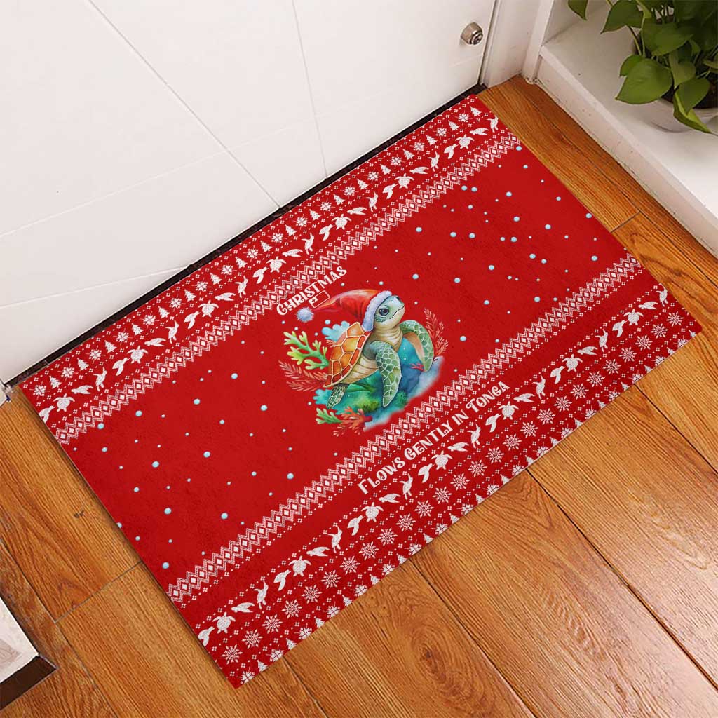 Tonga Christmas Rubber Doormat with Sea Turtle Coral Reef Design Snowflake Pattern and National Emblem TS04 - Polynesian Pride