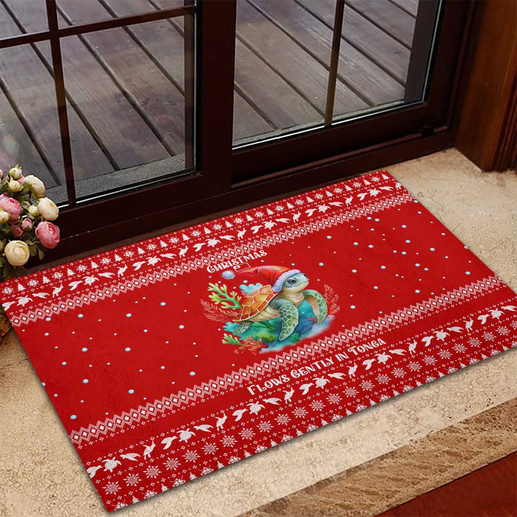 Tonga Christmas Rubber Doormat with Sea Turtle Coral Reef Design Snowflake Pattern and National Emblem TS04 - Polynesian Pride