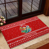 Tonga Christmas Rubber Doormat with Sea Turtle Coral Reef Design Snowflake Pattern and National Emblem TS04 - Polynesian Pride