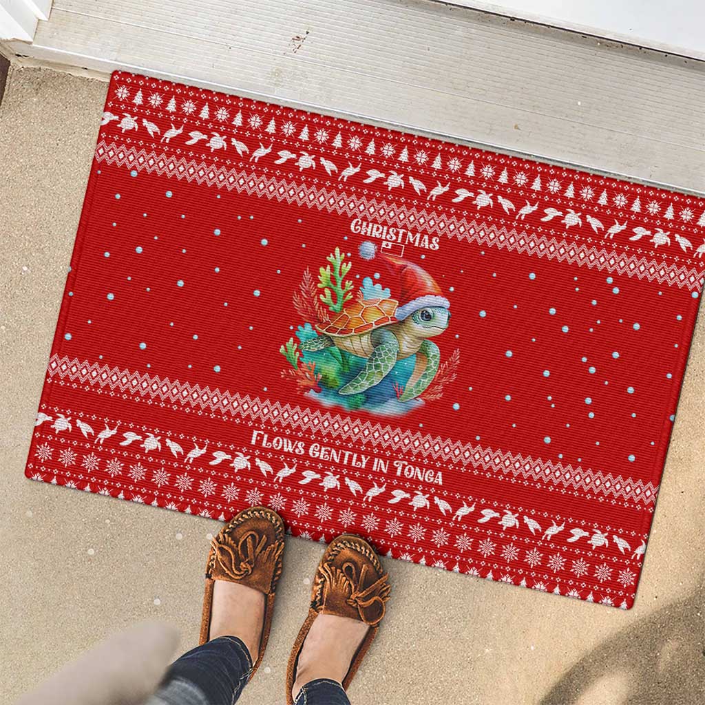 Tonga Christmas Rubber Doormat with Sea Turtle Coral Reef Design Snowflake Pattern and National Emblem TS04 - Polynesian Pride