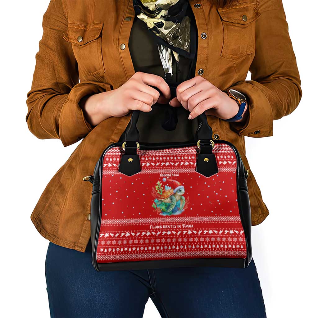 Tonga Christmas Shoulder Handbag with Sea Turtle Coral Reef Design Snowflake Pattern and National Emblem TS04 - Polynesian Pride
