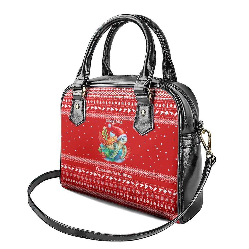 Tonga Christmas Shoulder Handbag with Sea Turtle Coral Reef Design Snowflake Pattern and National Emblem TS04 - Polynesian Pride