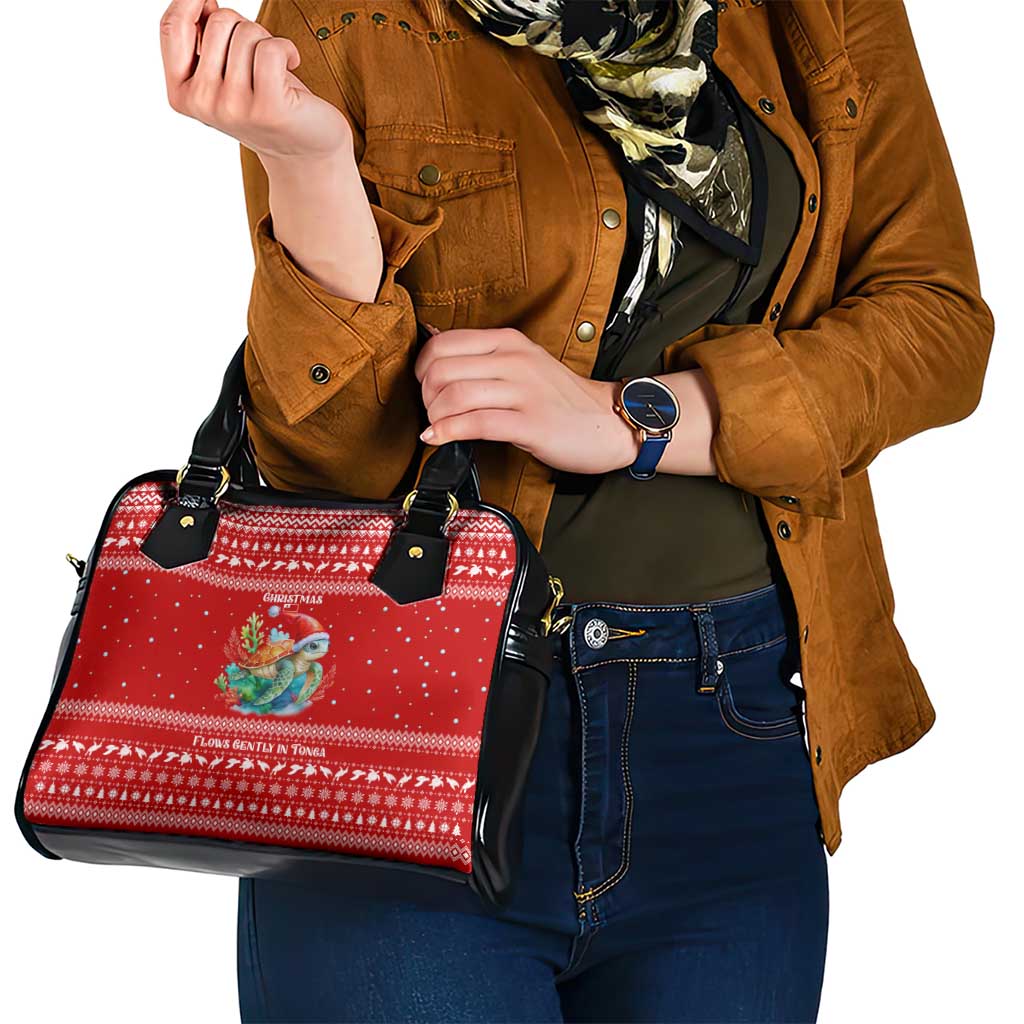 Tonga Christmas Shoulder Handbag with Sea Turtle Coral Reef Design Snowflake Pattern and National Emblem TS04 - Polynesian Pride