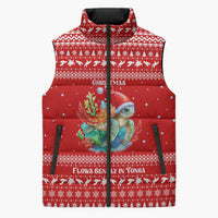 Tonga Christmas Sleeveless Puffer Jacket with Sea Turtle Coral Reef Design Snowflake Pattern and National Emblem TS04 Unisex Red White - Polynesian Pride
