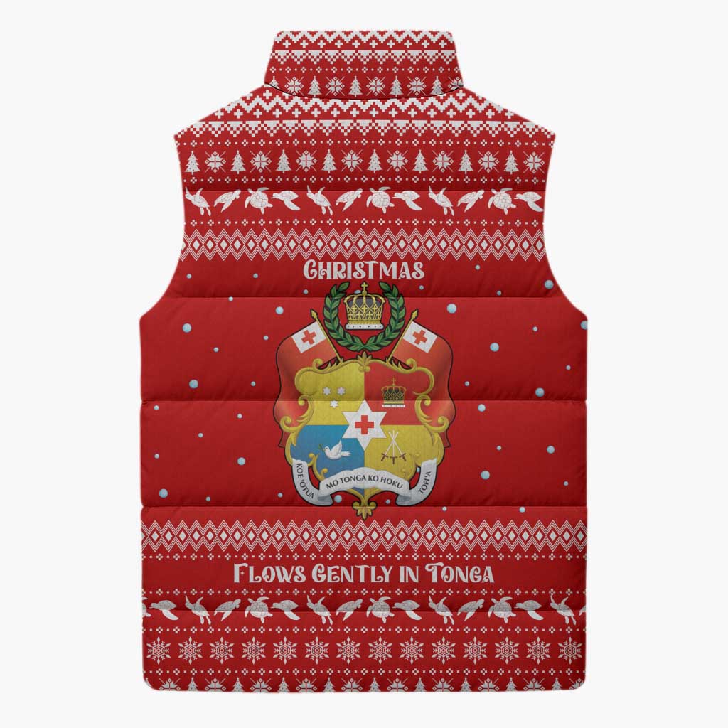 Tonga Christmas Sleeveless Puffer Jacket with Sea Turtle Coral Reef Design Snowflake Pattern and National Emblem TS04 - Polynesian Pride