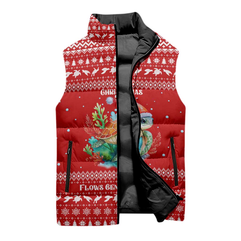 Tonga Christmas Sleeveless Puffer Jacket with Sea Turtle Coral Reef Design Snowflake Pattern and National Emblem TS04 - Polynesian Pride