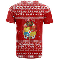 Tonga Christmas T Shirt with Sea Turtle Coral Reef Design Snowflake Pattern and National Emblem TS04 - Polynesian Pride
