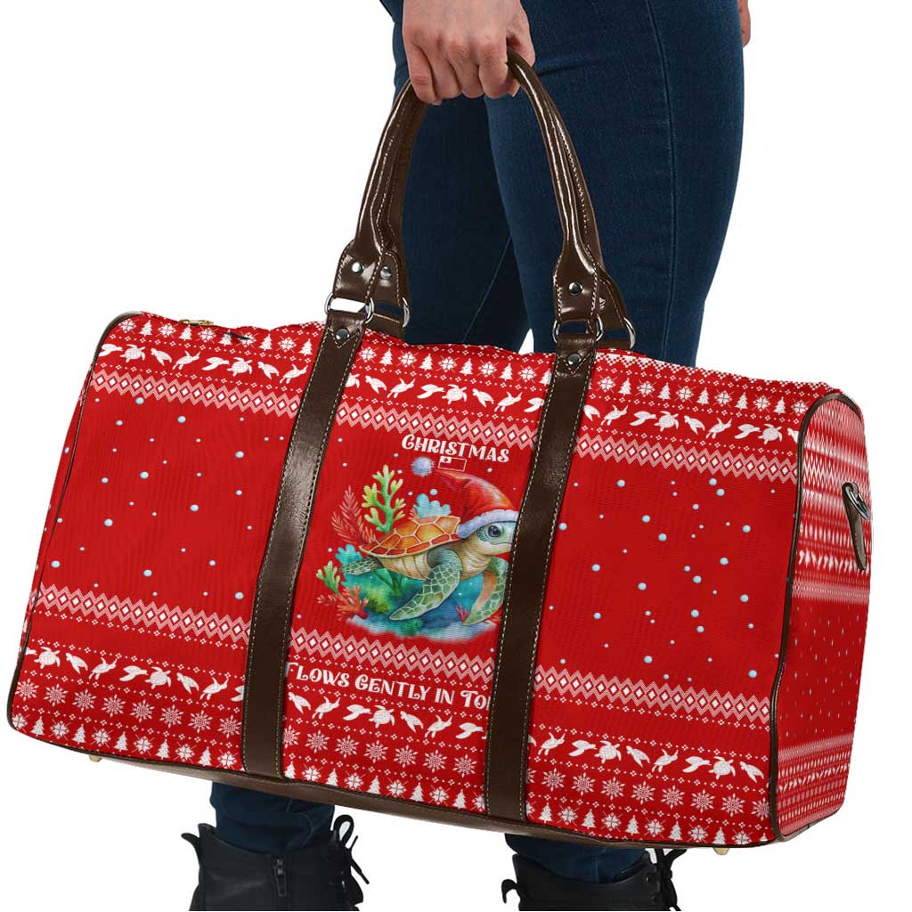 Tonga Christmas Travel Bag with Sea Turtle Coral Reef Design Snowflake Pattern and National Emblem TS04 - Polynesian Pride