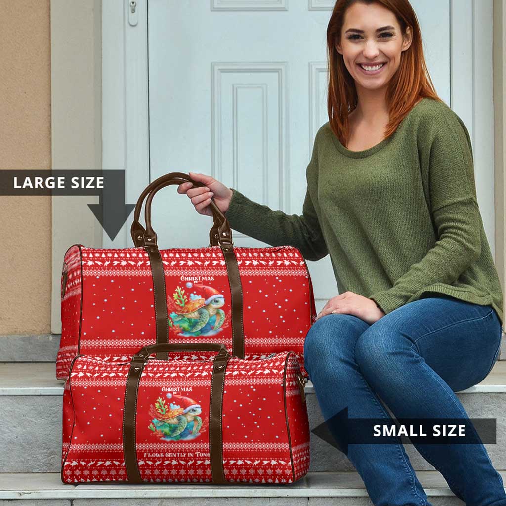 Tonga Christmas Travel Bag with Sea Turtle Coral Reef Design Snowflake Pattern and National Emblem TS04 - Polynesian Pride