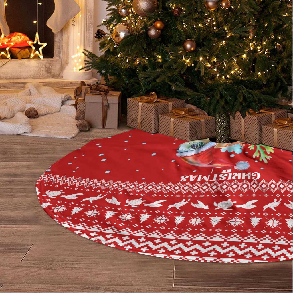 Tonga Christmas Tree Skirt with Sea Turtle Coral Reef Design Snowflake Pattern and National Emblem TS04 - Polynesian Pride