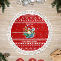 Tonga Christmas Tree Skirt with Sea Turtle Coral Reef Design Snowflake Pattern and National Emblem TS04 Fringed Red White - Polynesian Pride