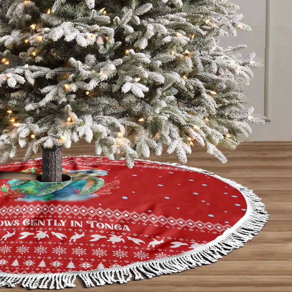 Tonga Christmas Tree Skirt with Sea Turtle Coral Reef Design Snowflake Pattern and National Emblem TS04 - Polynesian Pride