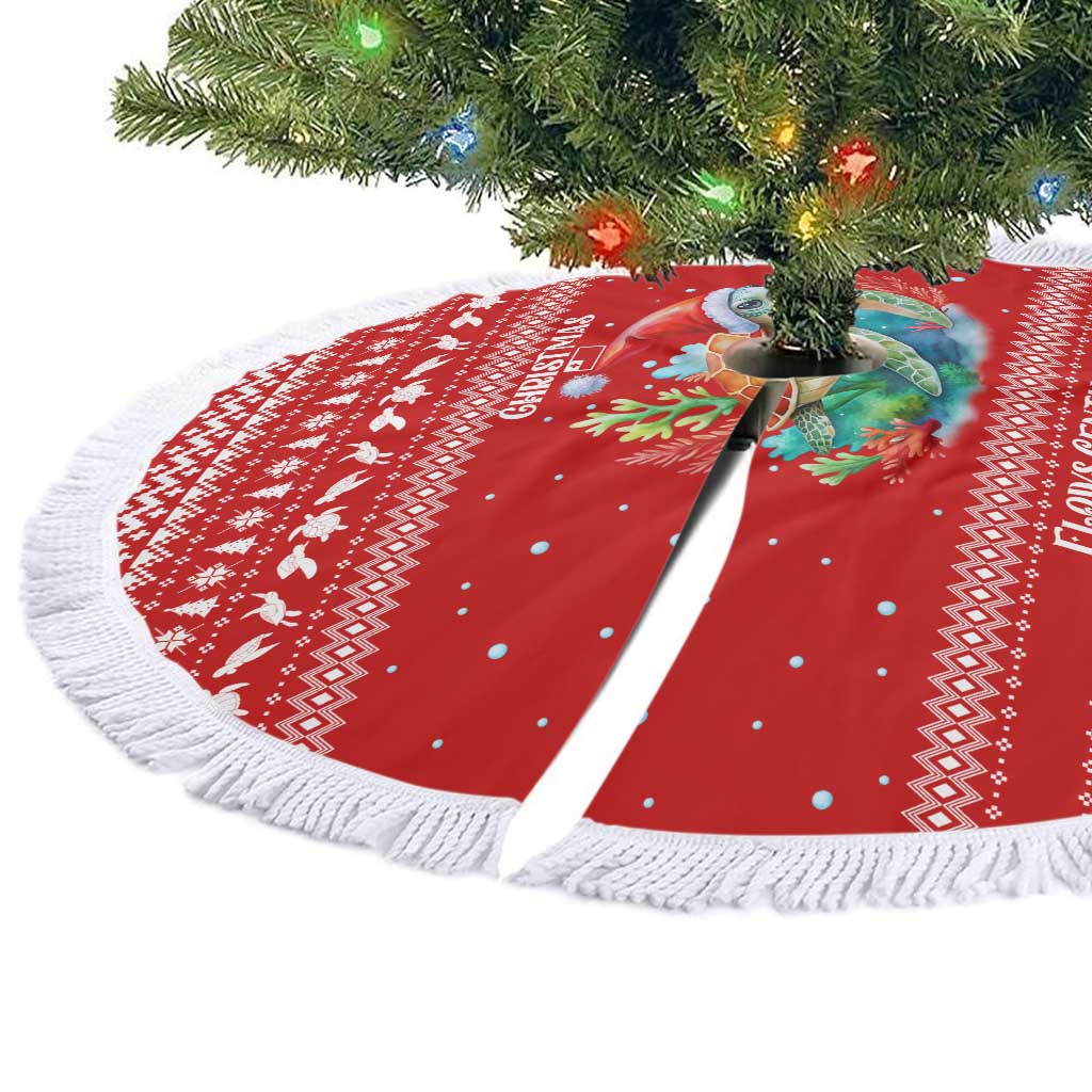 Tonga Christmas Tree Skirt with Sea Turtle Coral Reef Design Snowflake Pattern and National Emblem TS04 - Polynesian Pride