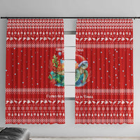 Tonga Christmas Window Curtain with Sea Turtle Coral Reef Design Snowflake Pattern and National Emblem TS04 With Hooks Red White - Polynesian Pride