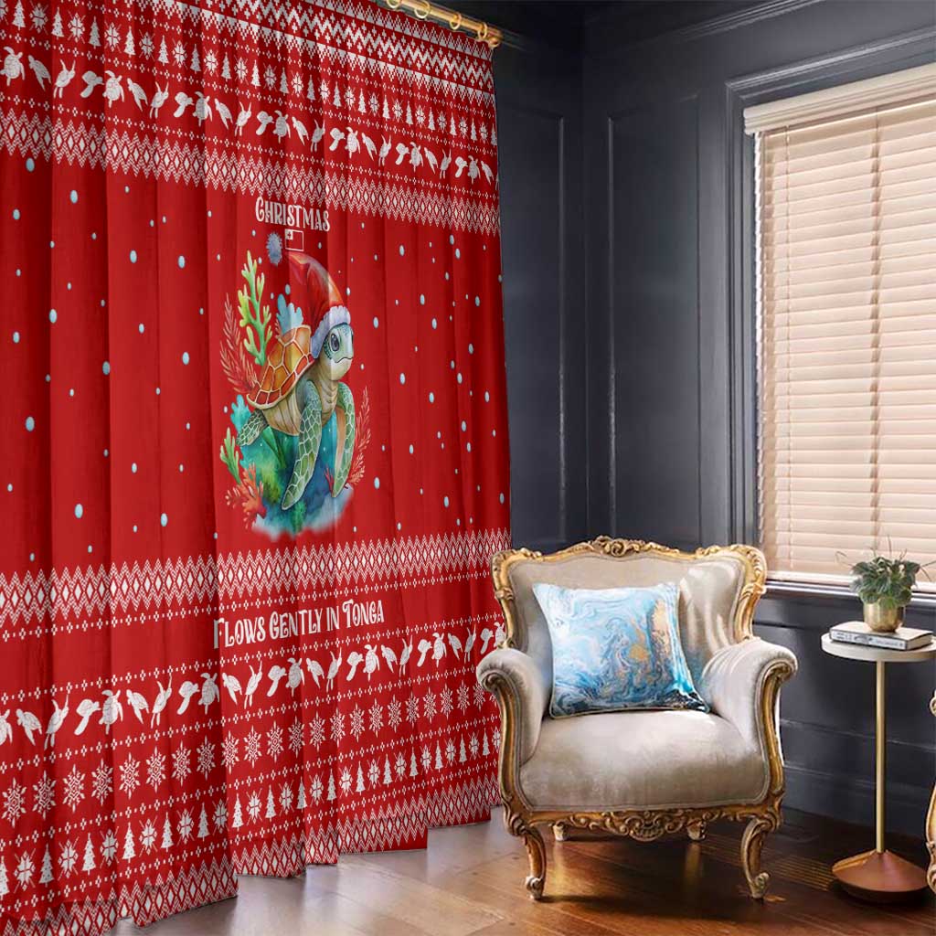 Tonga Christmas Window Curtain with Sea Turtle Coral Reef Design Snowflake Pattern and National Emblem TS04 - Polynesian Pride