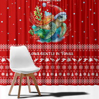 Tonga Christmas Window Curtain with Sea Turtle Coral Reef Design Snowflake Pattern and National Emblem TS04 - Polynesian Pride