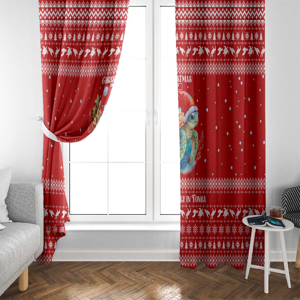 Tonga Christmas Window Curtain with Sea Turtle Coral Reef Design Snowflake Pattern and National Emblem TS04 - Polynesian Pride