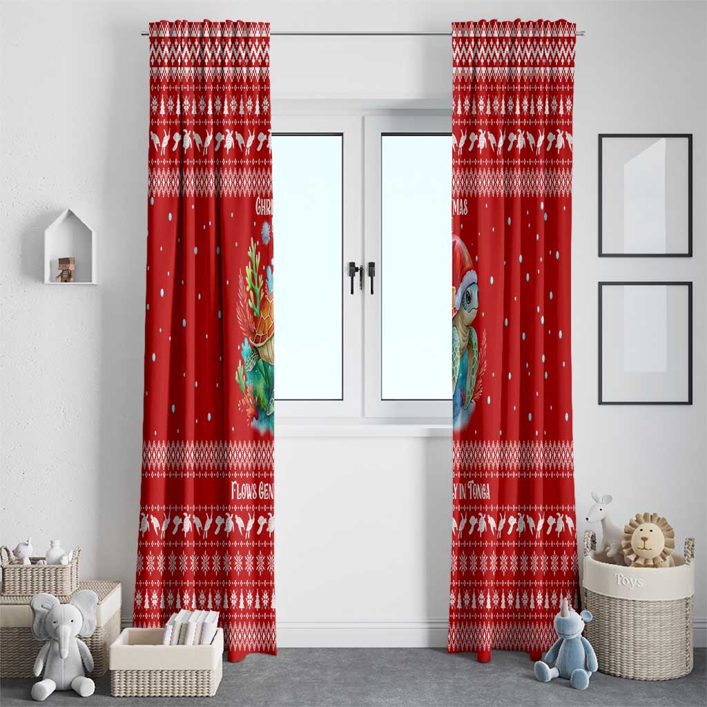 Tonga Christmas Window Curtain with Sea Turtle Coral Reef Design Snowflake Pattern and National Emblem TS04 - Polynesian Pride
