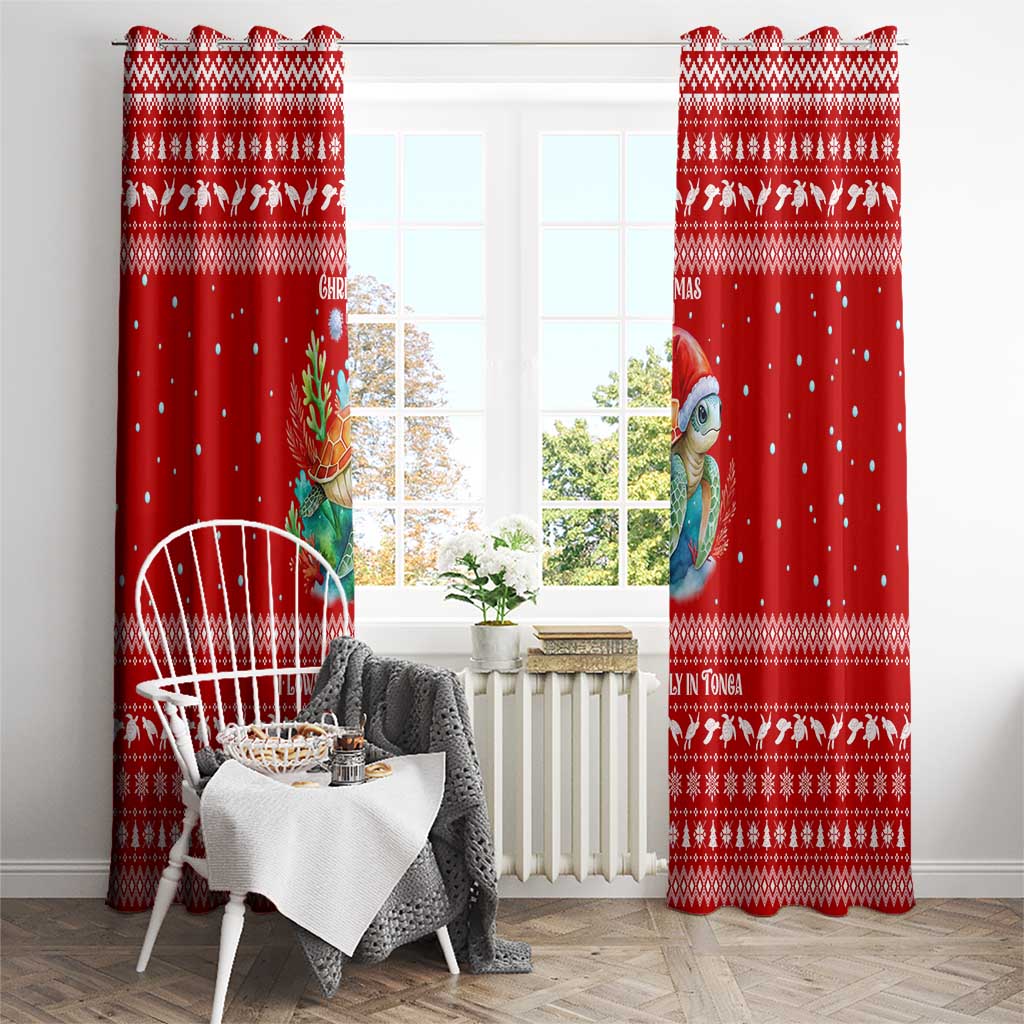 Tonga Christmas Window Curtain with Sea Turtle Coral Reef Design Snowflake Pattern and National Emblem TS04 - Polynesian Pride