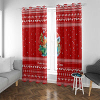 Tonga Christmas Window Curtain with Sea Turtle Coral Reef Design Snowflake Pattern and National Emblem TS04 With Grommets Red White - Polynesian Pride