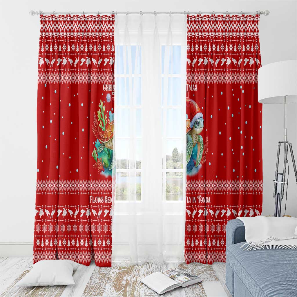 Tonga Christmas Window Curtain with Sea Turtle Coral Reef Design Snowflake Pattern and National Emblem TS04 - Polynesian Pride