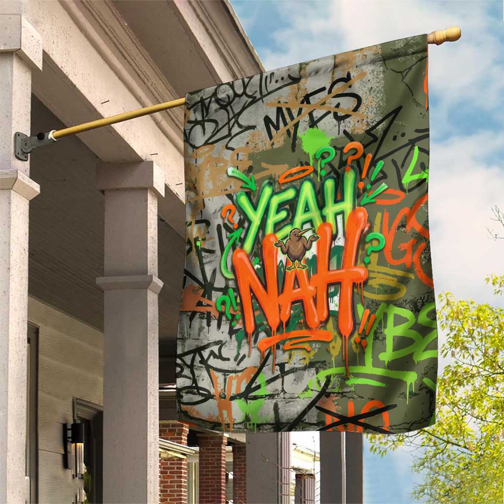Yeah Nah Graffiti Skull New Zealand Slang Garden Flag Kiwi Grunge Brick Wall and Bold Urban Street Art TS04 House Flag Multicolor - Polynesian Pride
