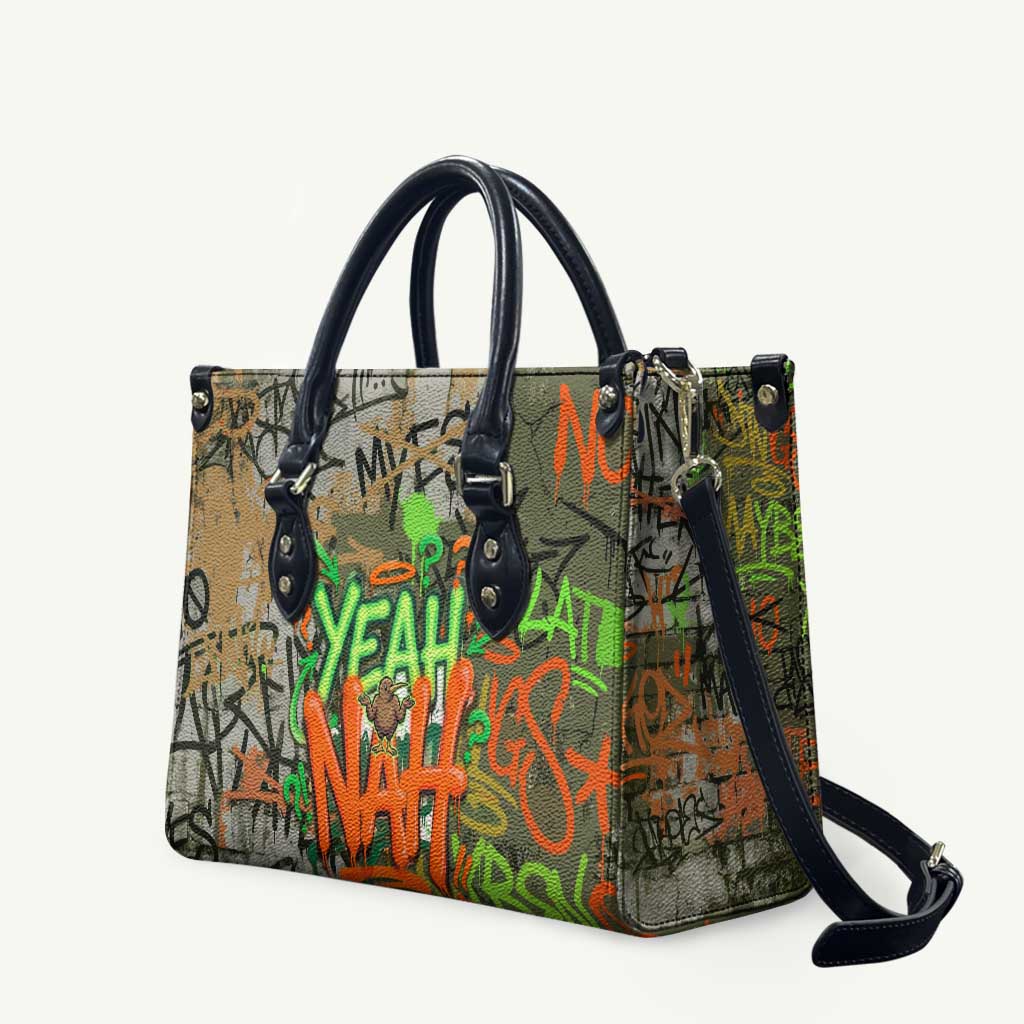 Yeah Nah Graffiti Skull New Zealand Slang Leather Bag Kiwi Grunge Brick Wall and Bold Urban Street Art TS04 Multicolor - Polynesian Pride