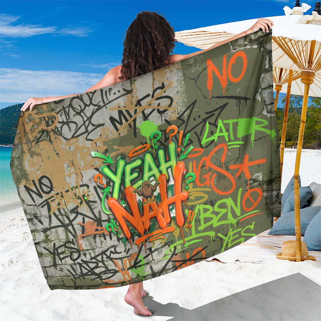 Yeah Nah Graffiti Skull New Zealand Slang Sarong Kiwi Grunge Brick Wall and Bold Urban Street Art TS04 One Size 44 x 66 inches Multicolor - Polynesian Pride