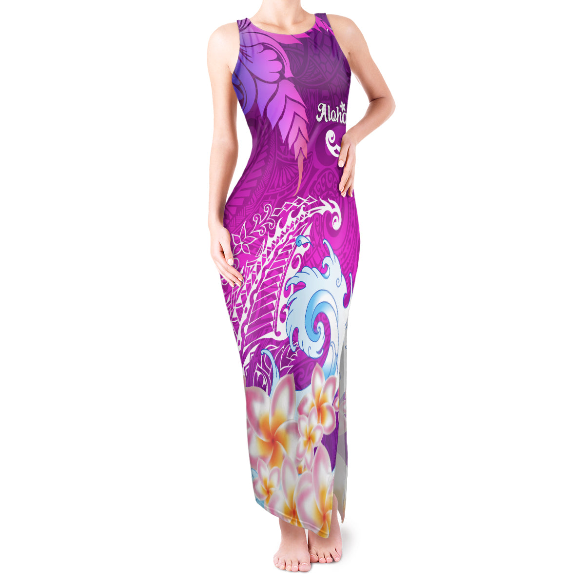 Hawaii Plumeria Flower Tank Maxi Dress Plumeria FLowers And Polynesian Pattern TS04 Women Gradient - Polynesian Pride