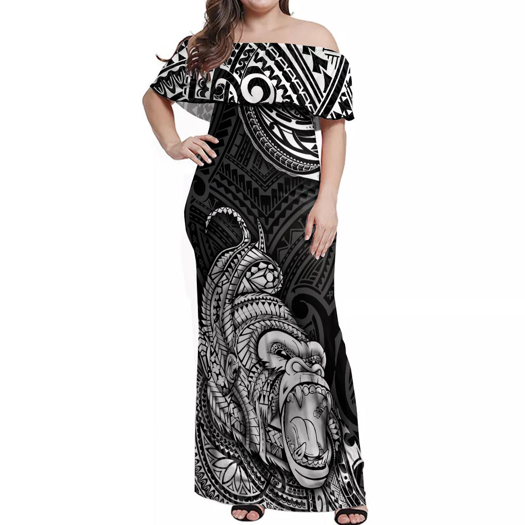 Hawaii Polynesian Off Shoulder Maxi Dress Gorila Tatoo Polynesian Style TS04 Women Black - Polynesian Pride