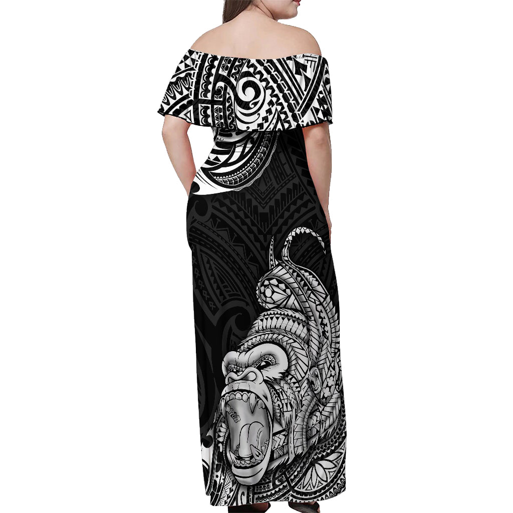 Hawaii Polynesian Off Shoulder Maxi Dress Gorila Tatoo Polynesian Style TS04 - Polynesian Pride