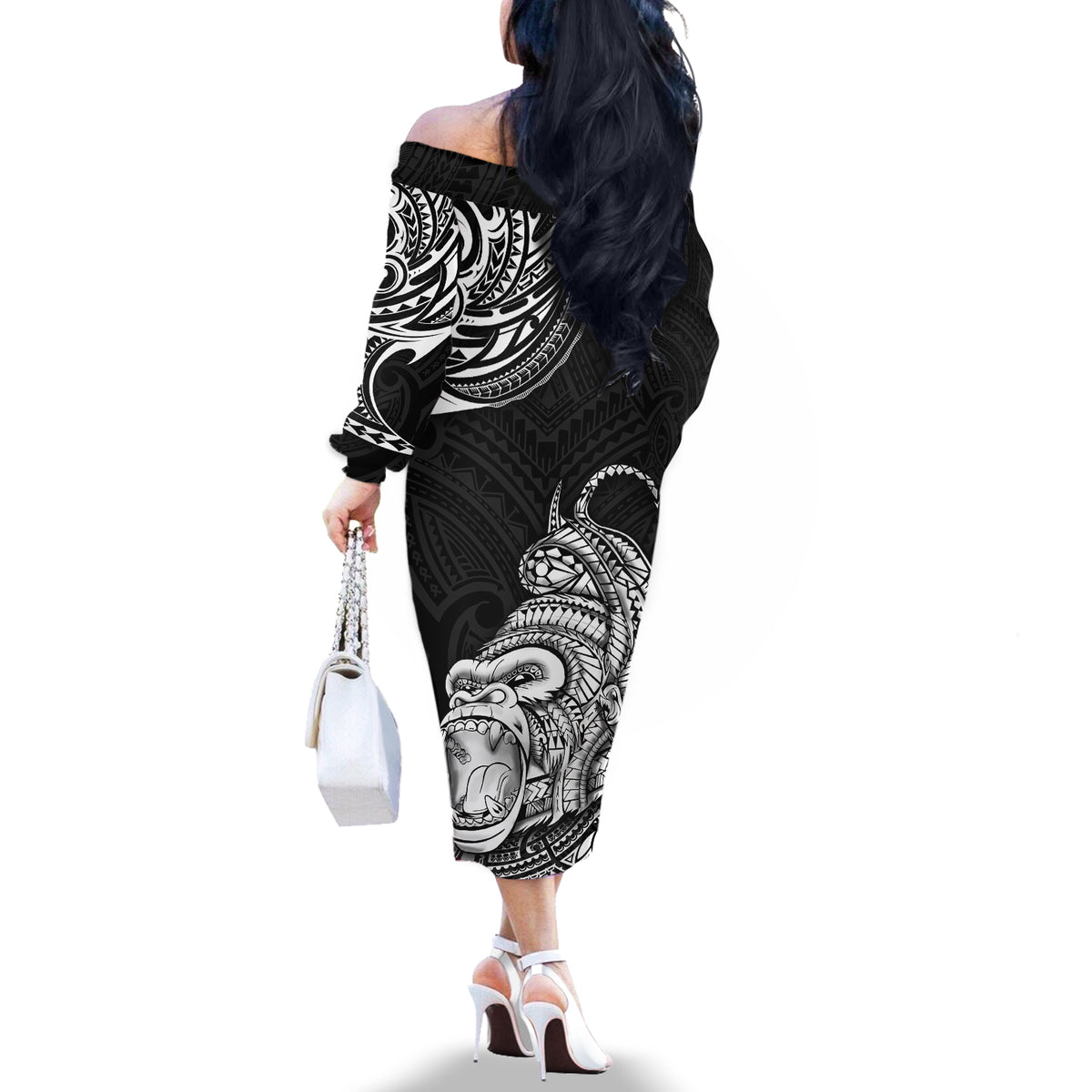 Hawaii Polynesian Off The Shoulder Long Sleeve Dress Gorila Tatoo Polynesian Style TS04 - Polynesian Pride