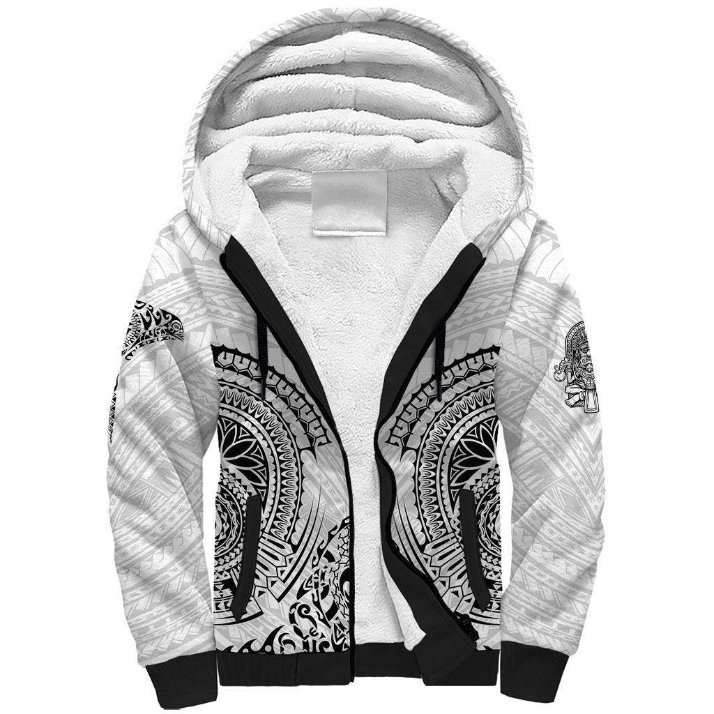 Hawaii Polynesian Sherpa Hoodie Warrior symbol TS04 Unisex White - Polynesian Pride
