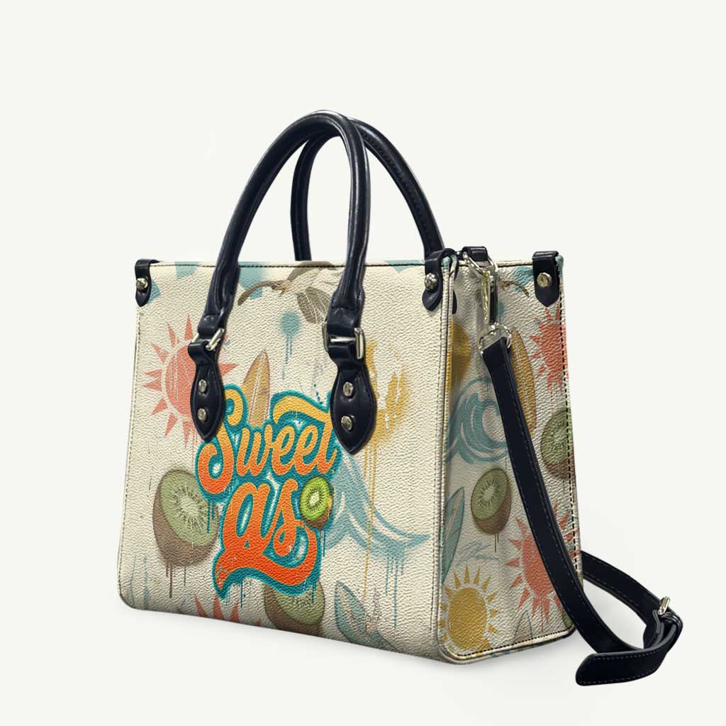 NZ Slang Sweet As Kiwi Shaka Sign Leather Bag New Zealand Surfboards Sun and Tropical Beach Retro TS04 Beige - Polynesian Pride