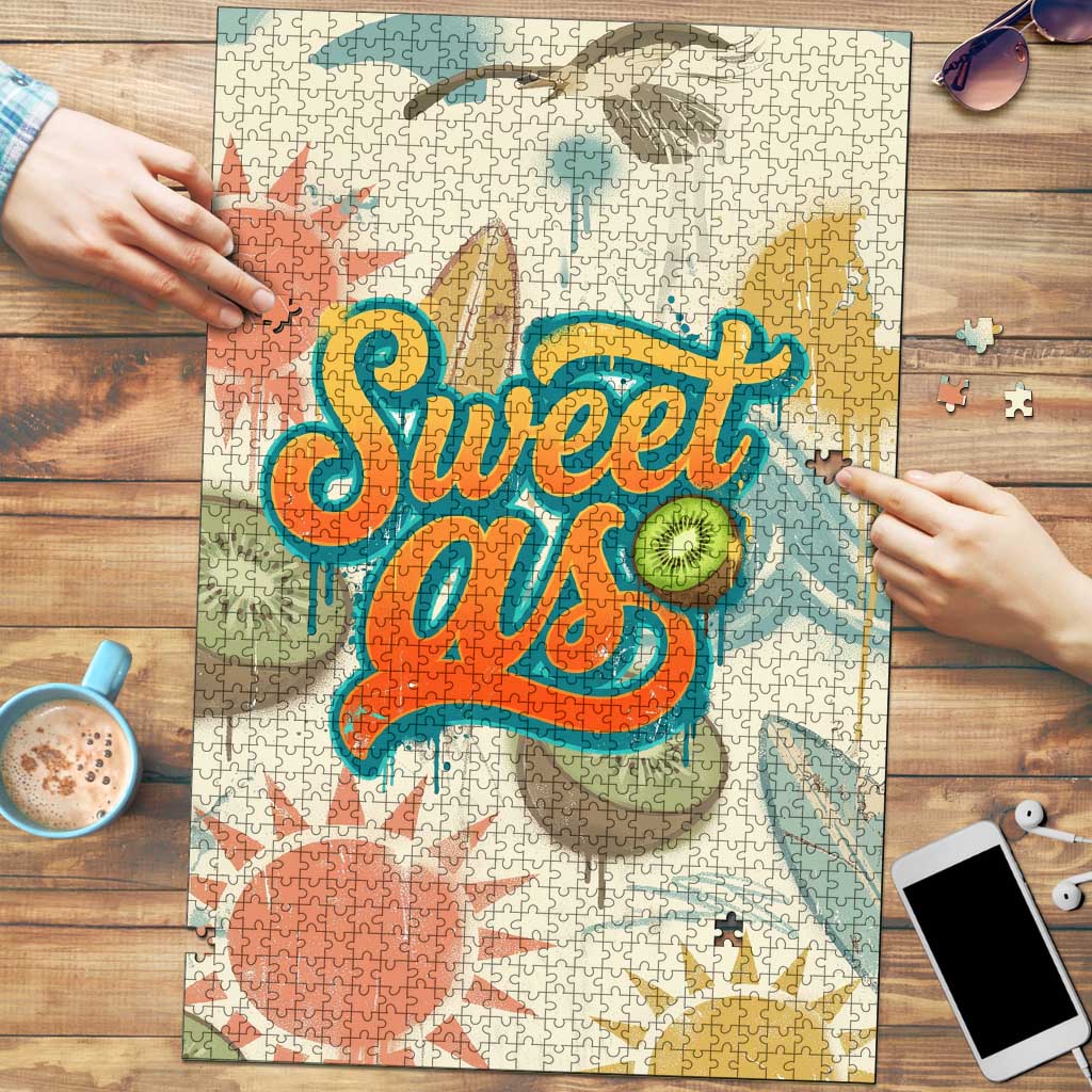 NZ Slang Sweet As Kiwi Shaka Sign Puzzle New Zealand Surfboards Sun and Tropical Beach Retro TS04 Beige - Polynesian Pride