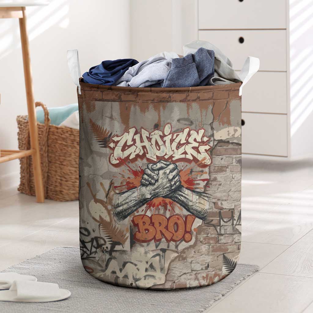 Choice Bro Graffiti Handshake Laundry Basket New Zealand Slang Fern Brick Wall and Urban Street Art TS04 Multicolor - Polynesian Pride