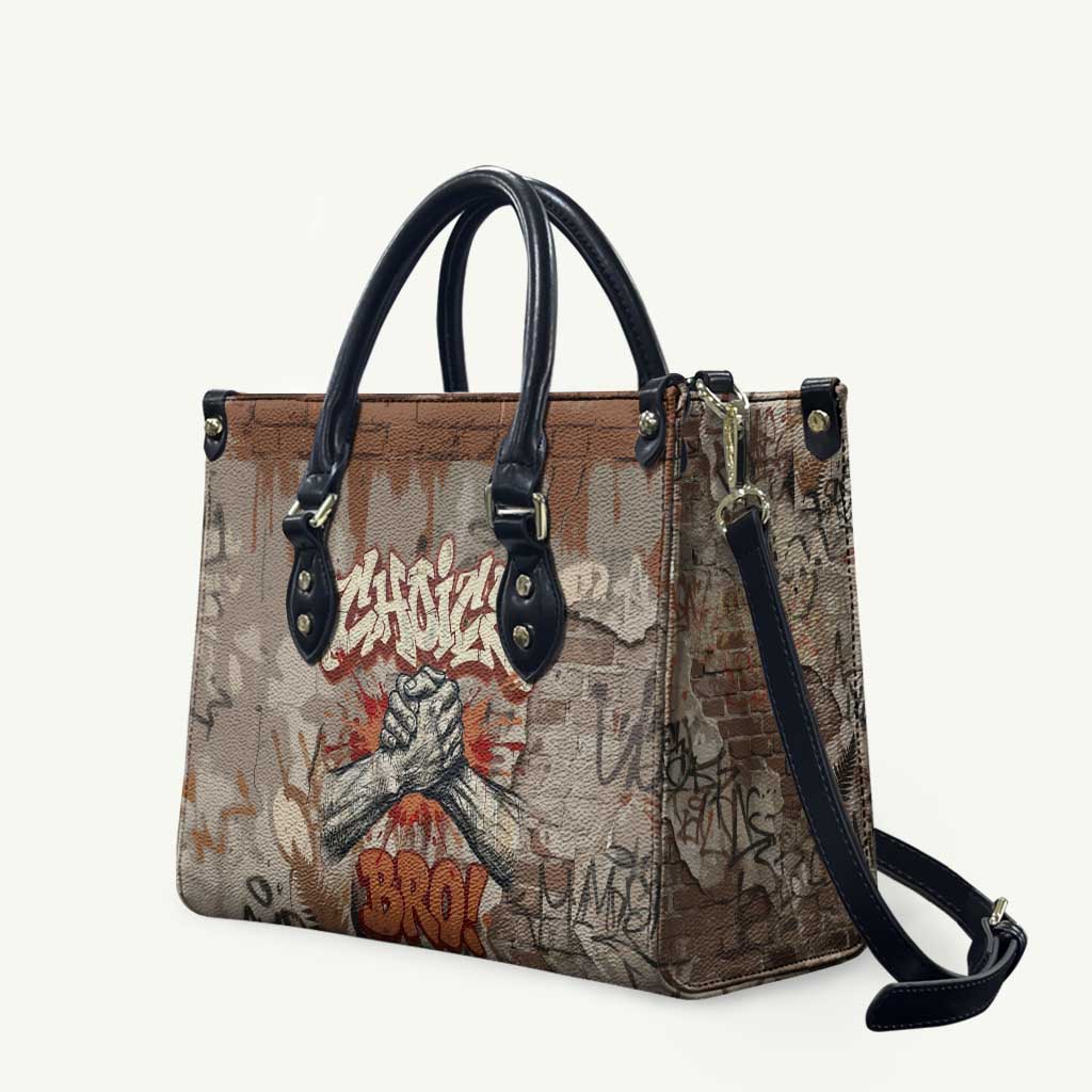 Choice Bro Graffiti Handshake Leather Bag New Zealand Slang Fern Brick Wall and Urban Street Art TS04 Multicolor - Polynesian Pride