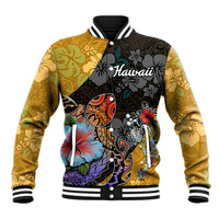 Hawaii Polynesian Baseball Jacket Turtles and Hibiscus Flower Gradient Pattern TS04 Unisex Multicolor - Polynesian Pride