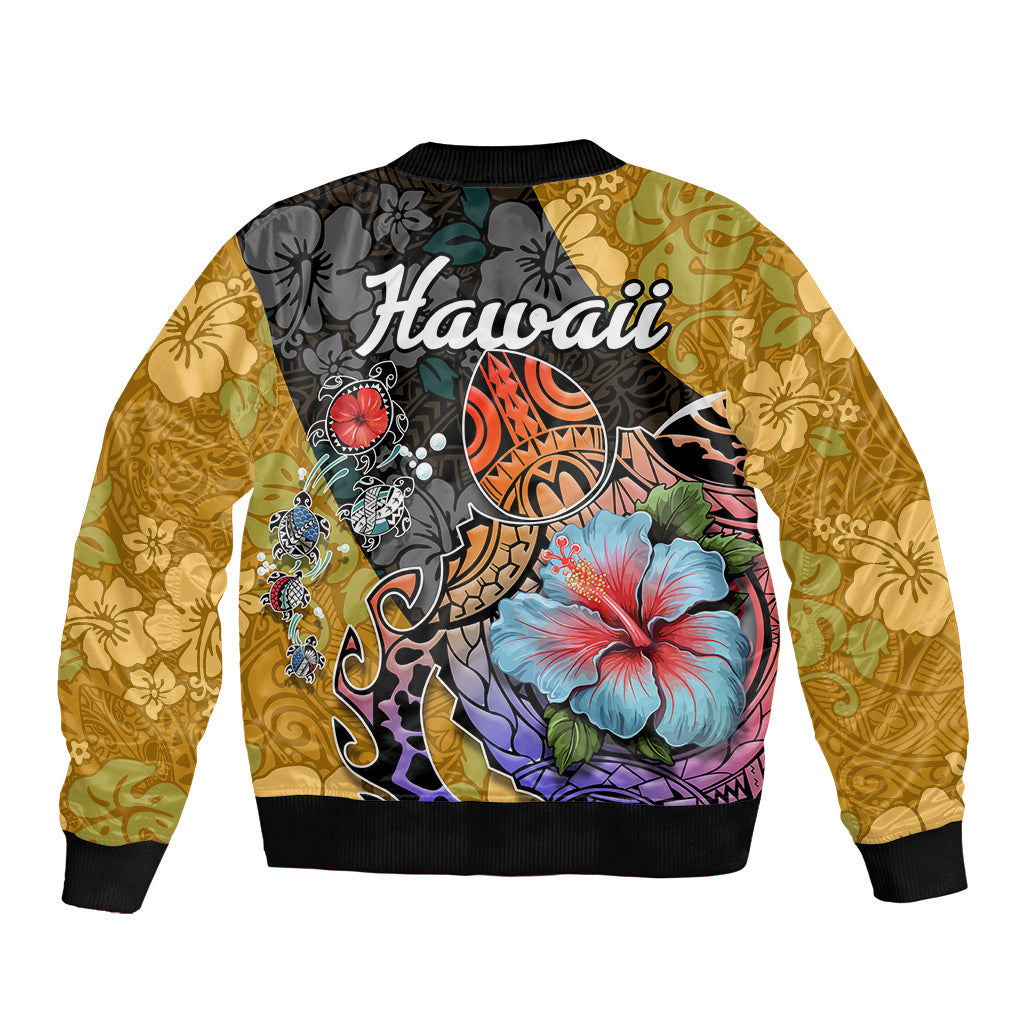 Hawaii Polynesian Bomber Jacket Turtles and Hibiscus Flower Gradient Pattern TS04 - Polynesian Pride