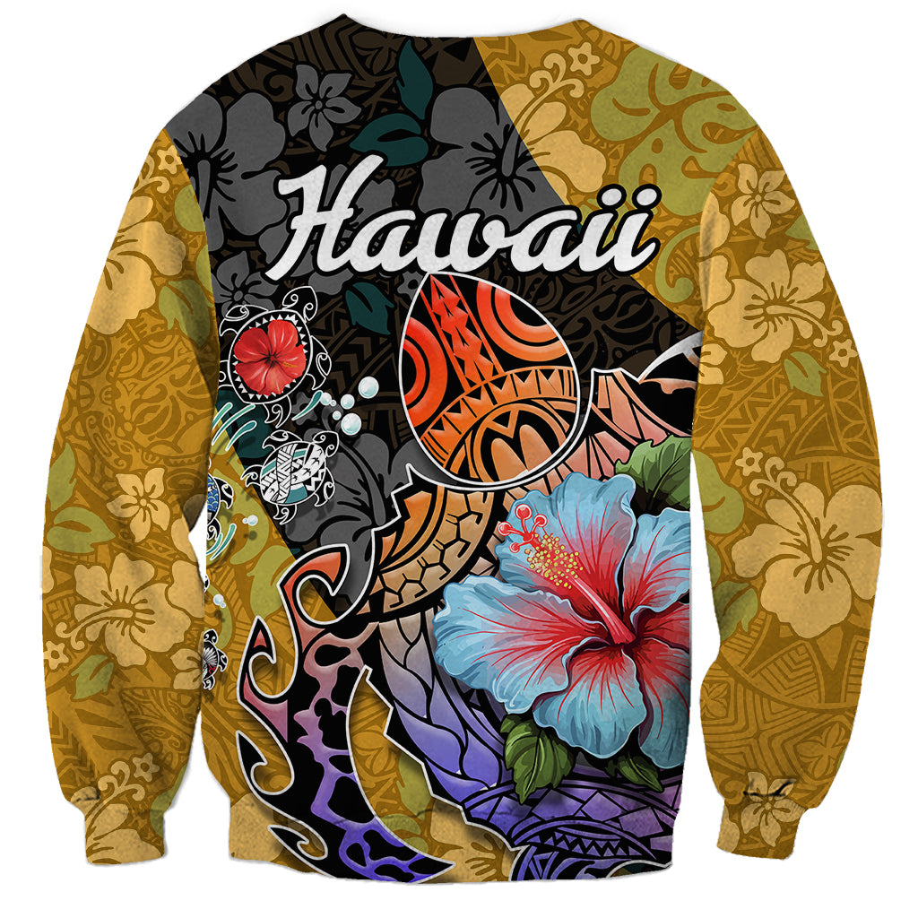 Hawaii Polynesian Sweatshirt Turtles and Hibiscus Flower Gradient Pattern TS04 - Polynesian Pride