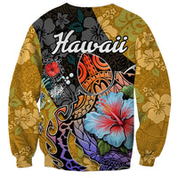 Hawaii Polynesian Sweatshirt Turtles and Hibiscus Flower Gradient Pattern TS04 - Polynesian Pride