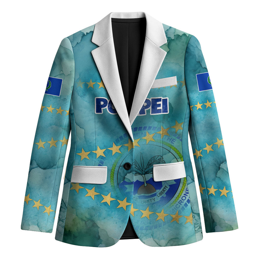 Pohnpei Federated States Of Micronesia Blazer Watercolor Heritage Graphic Art With State Seal And Tropical Stars TS04 Unisex Blue Green - Polynesian Pride