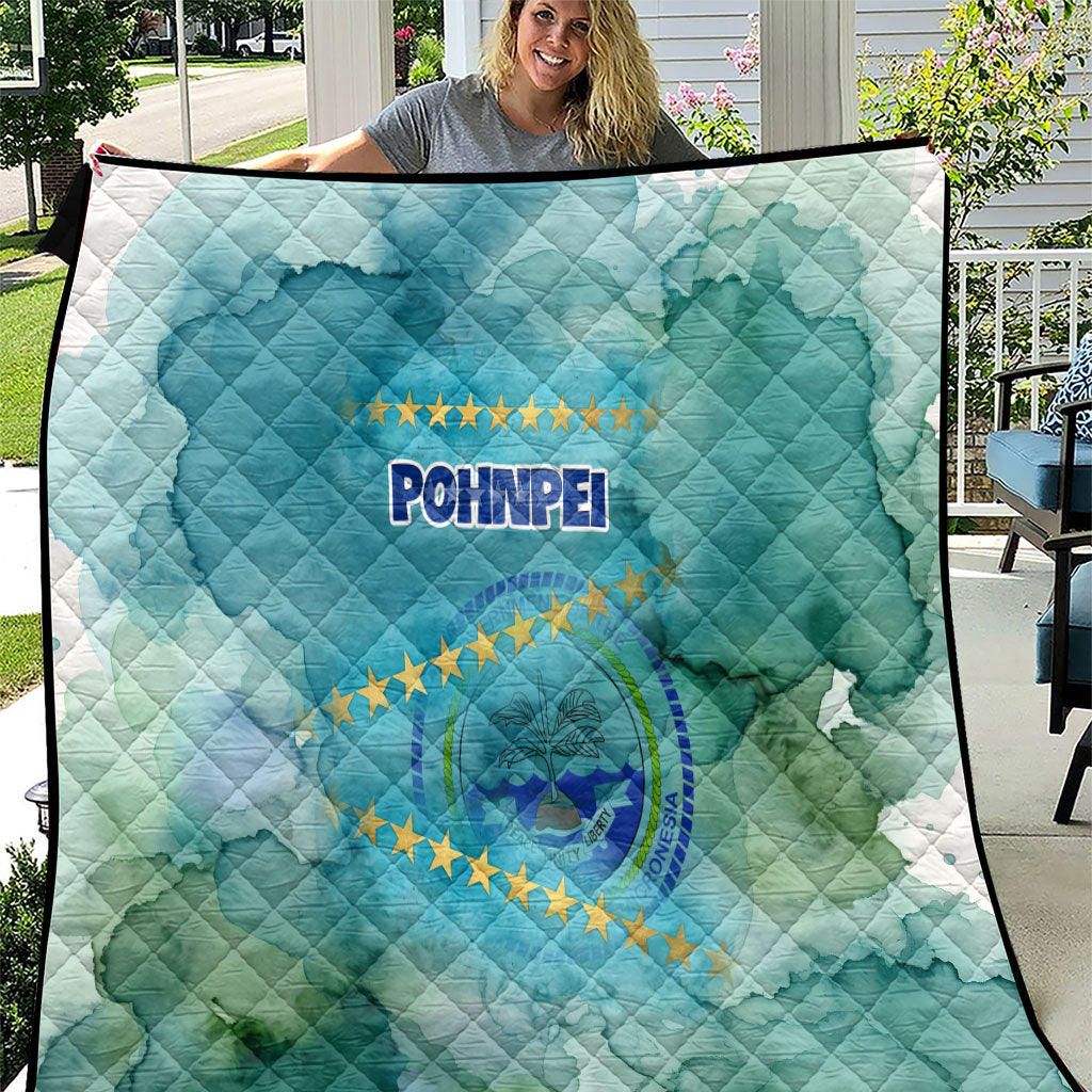 Pohnpei Federated States Of Micronesia Quilt Watercolor Heritage Graphic Art With State Seal And Tropical Stars TS04 Blue Green - Polynesian Pride