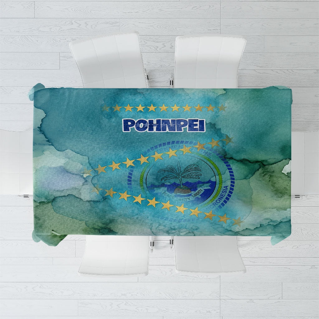 Pohnpei Federated States Of Micronesia Tablecloth Watercolor Heritage Graphic Art With State Seal And Tropical Stars TS04 Blue Green - Polynesian Pride