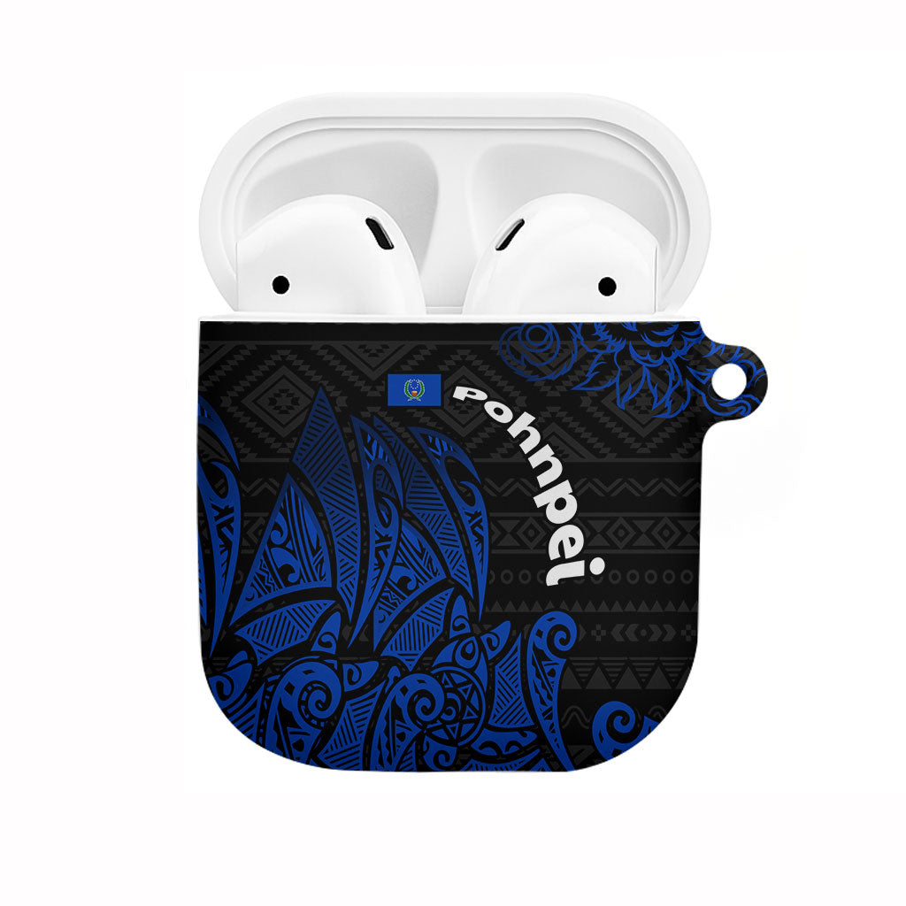 Pohnpei Federated States Of Micronesia AirPods Case Polynesian Tribal Heritage Art With Blue Island Tattoo Patterns TS04 Black Blue - Polynesian Pride