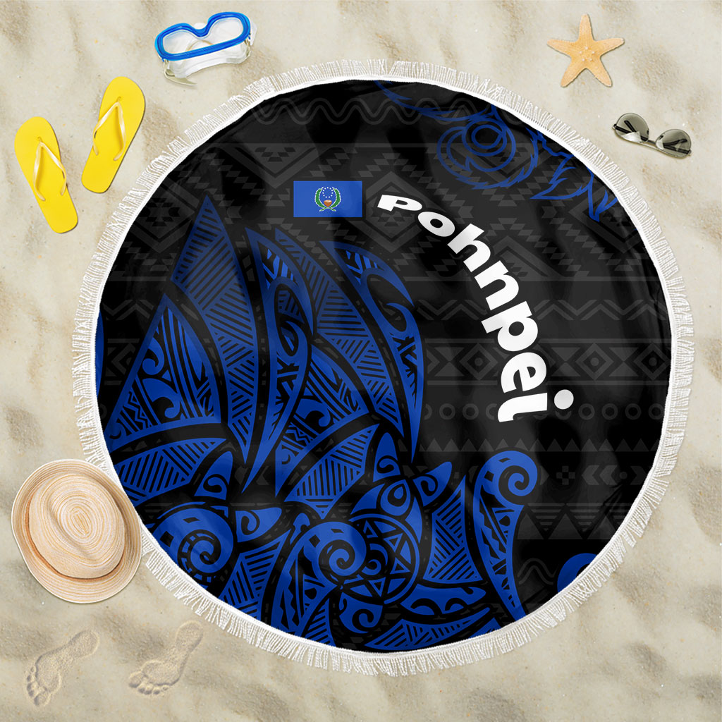 Pohnpei Federated States Of Micronesia Beach Blanket Polynesian Tribal Heritage Art With Blue Island Tattoo Patterns TS04 One Size 150cm Black Blue - Polynesian Pride