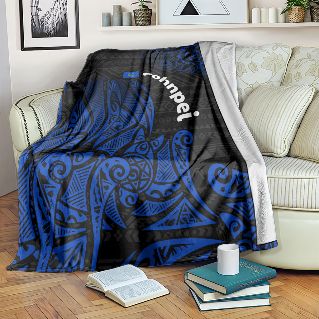 Pohnpei Federated States Of Micronesia Blanket Polynesian Tribal Heritage Art With Blue Island Tattoo Patterns TS04 Black Blue - Polynesian Pride