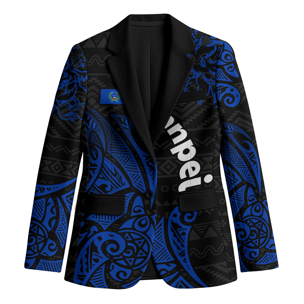 Pohnpei Federated States Of Micronesia Blazer Polynesian Tribal Heritage Art With Blue Island Tattoo Patterns TS04 Unisex Black Blue - Polynesian Pride