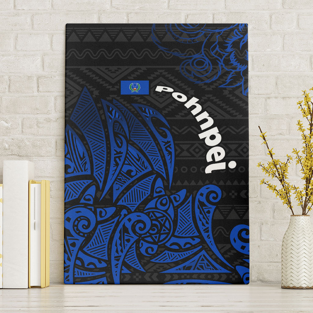 Pohnpei Federated States Of Micronesia Canvas Wall Art Polynesian Tribal Heritage Art With Blue Island Tattoo Patterns TS04 Without Frame Black Blue - Polynesian Pride